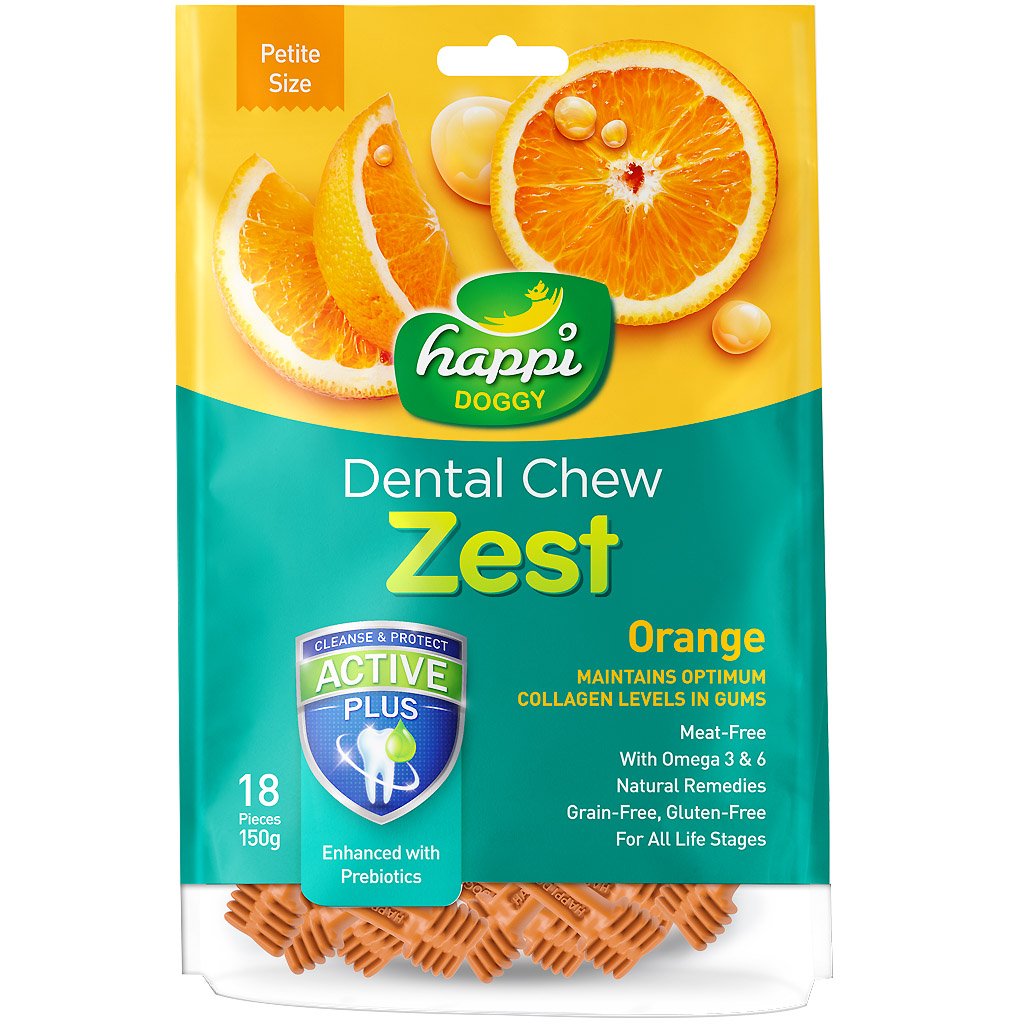 Happi Doggy Dental Chew Zest Orange 150g (18 Pieces) Petite